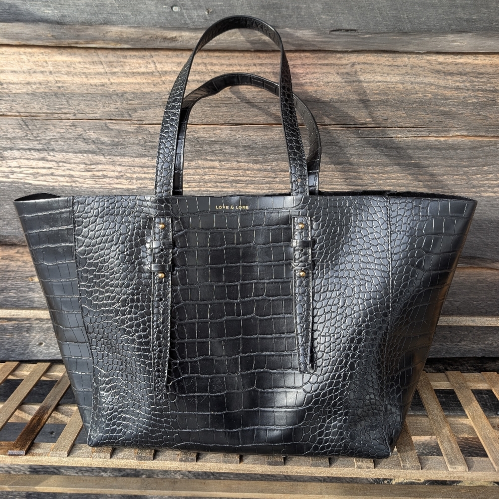 Love & Lore Croc-Embossed Reptile print Tote Bag – Indigo